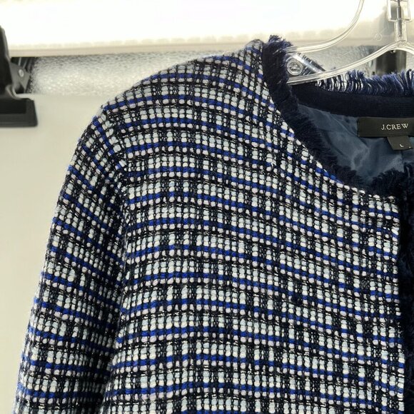 J.Crew Women's Lightweight Knit Blazer Blue/Multi Size Large Frayed - Picture 3 of 9